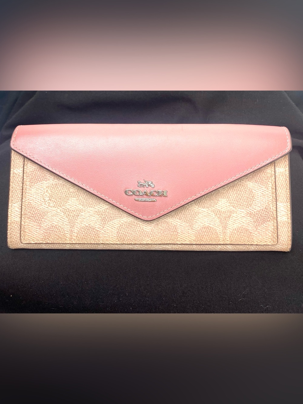 Coach Signature Pink & Tan Envelope Wallet Long Wallet Snap Closure